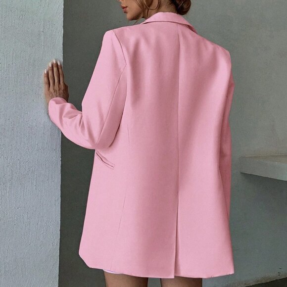 Pink Casual Womens Solid Single Breasted Blazer Workwear - Picture 2 of 5